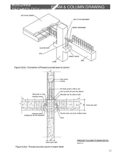 BUILDING TECHNOLOGY project 2 BEAM & COLUMN DRAWING Figure 3.2(d) : Connection of Precast concrete beam & column Figure 3.... Precast Concrete Structure, Column Drawing, Prefabricated Structures, Construction Details Architecture, Concrete Staircase, Beam Structure, Concrete Buildings, Cladding Materials, Concrete Column