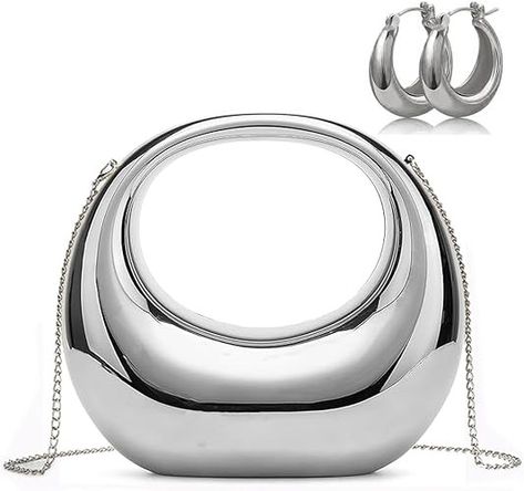 NUSTTAL Acrylic Clutch Purse for Women Top-handle Moon Hobo Bag Evening Handbag for wedding party Cocktail (Silver): Handbags: Amazon.com Season Palette, Unique Highlights, Silver Clutch Purse, Silver Purse, Wedding Cocktail Party, Acrylic Clutch, Metallic Clutch, Oversized Clutch, Silver Clutch