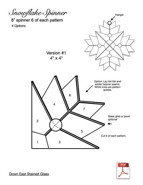 Snowflake Stained Glass Spinner Pattern PDF 4 versions Will make a 8" spinner. Stained Glass Snowflake Patterns Free, Stained Glass Spinner Patterns, Stained Glass Snowflakes, Stained Glass Spinners, Glass Spinners, Etching Patterns, Snowflake Quilt, Stained Glass Studio, Stained Glass Patterns Free