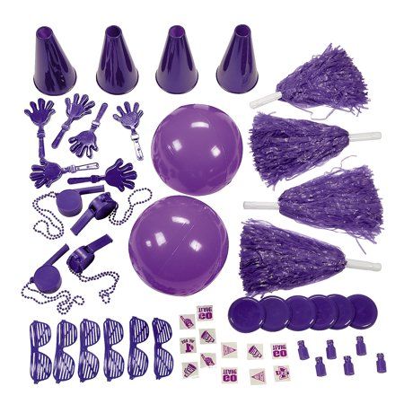 This School Spirit Assortment has everything you need to cheer your team to victory. Hand clappers jumbo whistles megaphones pom-poms bubble bottles and more makes every sporting event fun. Perfect for everything from pep rallies and tailgating to game time and post-game celebrations. Plastic. (50 pcs per unit) Assortment may vary.  OTC Purple Party Favors, Purple Ribbon Awareness, Bubble Bottle, Senior Night Gifts, Fundraiser Ideas, Purple Party, Pep Rally, Spirit Week, Purple Ribbon