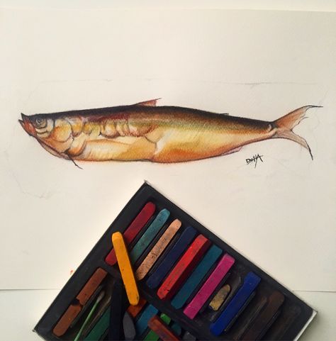 Herring drawing by | Doha Gazel Crayon Aesthetic, Aesthetic Fish, Crayon Drawing, Sketch Paper, Watercolor Sketching And Journaling, Crayon Art, Doha, Drawing Sketches, Crayon