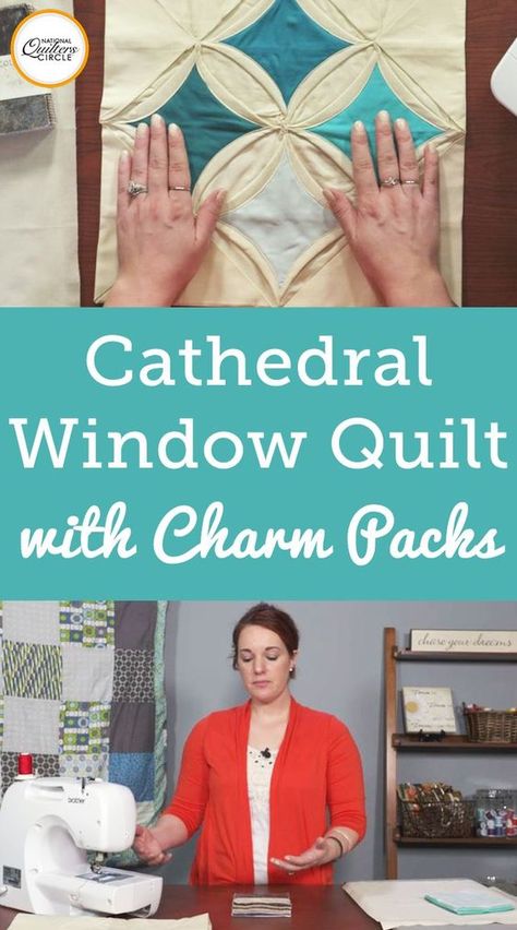 A cathedral window quilt pattern is a fun way to add a small pop of color to a quilt by using a neutral background color and darker prints for the windows. Learn how to make a cathedral window quilt using a more traditional fold and sew method and pre-cut fabric squares- Ashley Hough shows you how. Cathedral Window Quilt Tutorial, Queen Size Quilt Pattern Free, Cathedral Window Patchwork, Cathedral Quilt, Cathedral Window Quilt, Window Quilts, Anni Downs, Window Quilt, Quilt Techniques