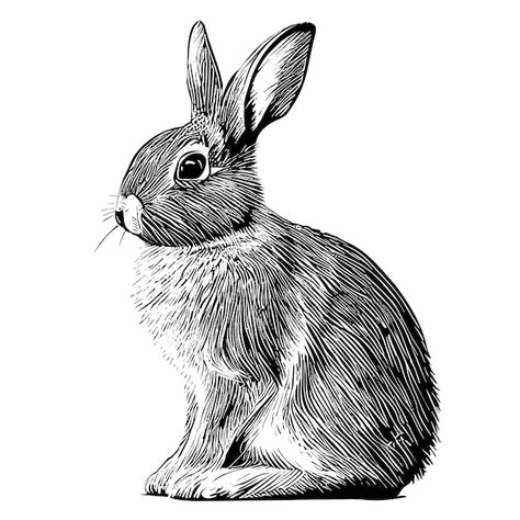 Sitting Sketch, Bunny Sitting, Rabbit Vector, Rabbit Illustration, Bunny Drawing, Doodle Style, Line Drawing, Premium Vector, Graphic Resources