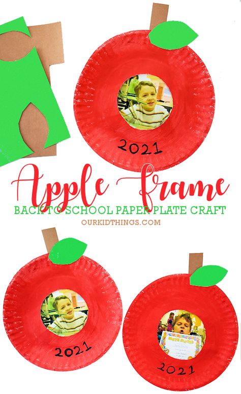 Paper Plate Apple Frame Craft Back To School Apple Craft, Art For September Kids, Paper Plate Picture Frame, Daycare Apple Crafts, Apple Artwork Preschool, Apple Crafts Preschool Toddlers, Apple Craft Preschool Art Projects, Apple Picture Frame Craft, Quick And Easy Pre K Crafts