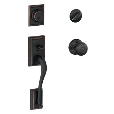 Addison Aged Bronze Single Cylinder Deadbolt with Georgian Knob Door Handleset