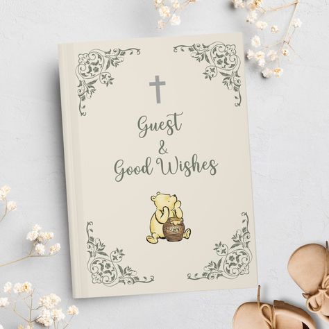 Christening Guest, Guest Book Ideas, Footprint Craft, Baptism Decorations, Family Story, Classic Winnie The Pooh, Good Wishes, Pooh Baby, Baby Journal