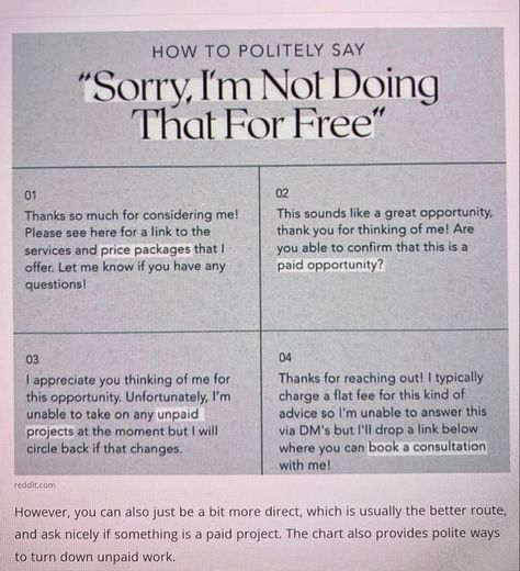 How to politely tell someone you will not work for free. Any photographers, gig workers, service workers, or artists relate? Don’t let yourself get taken advantage of! 😉 How To Politely Tell Someone Off, Taken Advantage Of Quotes Work, How To Tell Someone You Don’t Like Them, Taken Advantage Of Quotes, Gig Workers, Youtube Hacks, Say Sorry, Better Communication, I Dont Need You