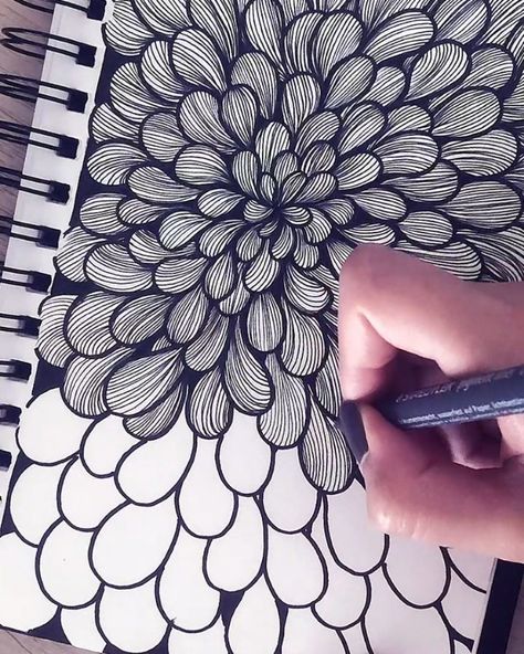 Zen Drawings Doodles, Zen Doodle Flowers, Zen Doodle Art Ideas, Simple Patterns To Draw, Line Art Drawings Simple, Doodle Drawings Zentangle Patterns, Zen Doodle Patterns Tangle Art, Zen Drawings, Doodle Zen