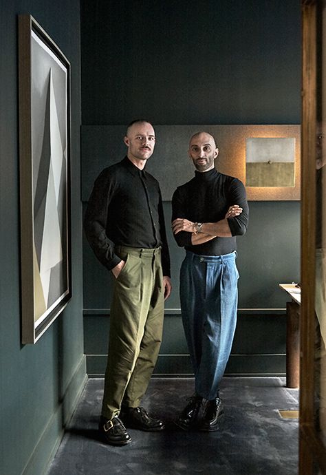 How the Apparatus Guys Became the Darlings of Lighting Design — 1stdibs Introspective Portrait Two People, Moody Walls, Corporate Photoshoot, Designer Portrait, Nate Berkus And Jeremiah Brent, Manhattan Penthouse, Men's Portrait Photography, Jeremiah Brent, Business Portrait Photography