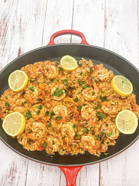 Cajun Shrimp Orzo | Foodtalk Orzo And Shrimp, Cajun Shrimp Rice, Skillet Suppers, Shrimp And Orzo, Cajun Shrimp And Rice, Shrimp Orzo, Orzo Dishes, Shrimp And Rice Recipes, Shrimp Bisque