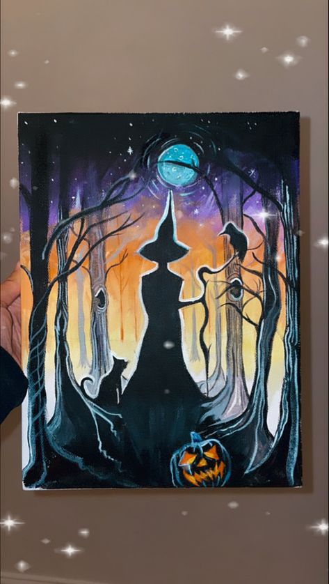 Halloween painting , easy Halloween painting , Halloween painting ideas , Halloween, witches, black cat, Jack-o-lantern, painting Haunted House Painting Ideas, Haunted House Painting, House Painting Ideas, Cabin Painting, Halloween Painting Ideas, Expressive Drawing, Witches Woods, Sip N Paint, Doodle Inspiration