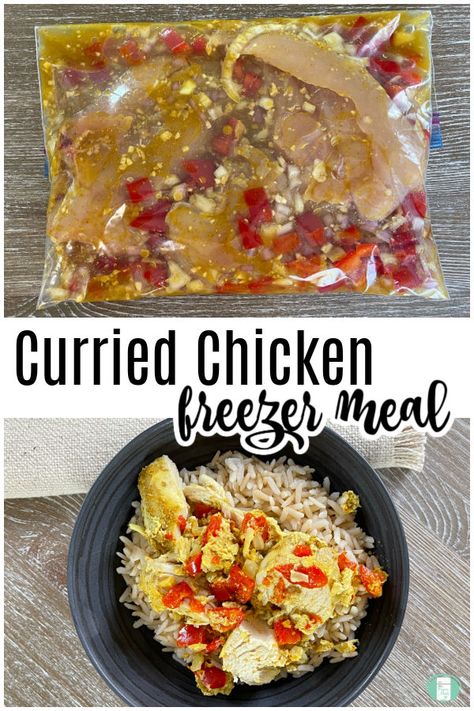 Freezer Curry Chicken, Chicken Curry Freezer Meal, Pregnancy Freezer Meals, Coconut Curry Chicken Recipes, Freezer Ideas, Framed Recipes, Chicken Freezer, Chicken Curry Recipe Easy, Curry Chicken And Rice