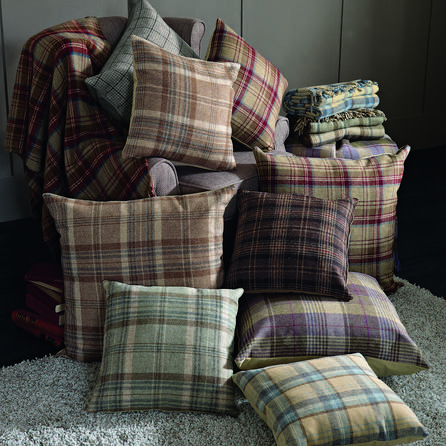 Tweed Cushion | Dunelm Tartan Cushions Living Rooms, Tartan Bedroom Ideas, Tartan Bedroom, Tartan Furniture, Pub Interior Ideas, Tweed Cushions, Tartan Decor, Woolen Blanket, Tartan Cushions