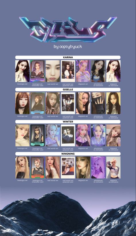 Aespa Photocards Template, Kpop Photocard Template, Diy Pc, Pc Scan, Photocard Template, Girls Korean, Girls Album, 17 Kpop, Photo Card Template