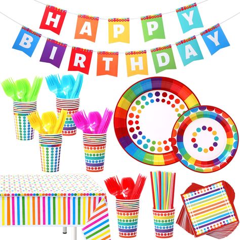 PRICES MAY VARY. Title: 258 Pcs Rainbow Party Supplies Includes 32 Dessert Plates 7" 32 Dinner Plates 9" 32 Napkins 32 Cups 32 Spoons 32 Forks 32 Knives 32 Straws Tablecloth Happy Birthday Banner for Guests Kids, Serve 32. Product Type: Categories > Party Supplies > Party Tableware > Plates Polka Dot Party Theme, Neon Party Supplies, Rainbow Party Supplies, Napkin Rose, Plastic Party Plates, Paper Plates Wedding, Rose Gold Paper, Birthday Plate, Rose Gold Party