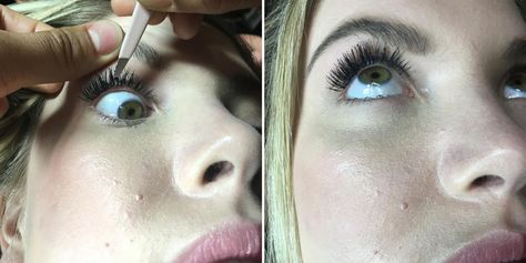 You've Been Applying False Eyelashes Wrong Your Whole Life- Cosmopolitan.com Single Eyelash Extensions, Extensions Lashes, Applying False Lashes, Applying False Eyelashes, Silicone Makeup, Thicker Eyelashes, Eyelash Sets, Evening Makeup, How To Clean Makeup Brushes