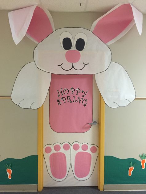 Spring Easter Door Decorations Classroom, Easter Door Decorations Classroom Preschool, Easter Egg Door Decorations Classroom, Bunny Classroom Door, Easter Board Ideas, Easter Door Decorations Classroom, Safari Kids Crafts, Bunny Door Decoration, Easter Bunny Door Decoration