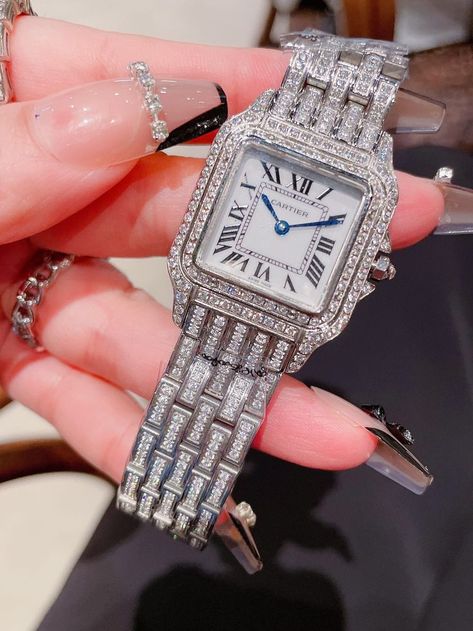 Cartier Diamond Watch, Cartier Panther, Cartier Panthere, Cartier Watch, Classy Aesthetic, Jewelry Lookbook, White Gold Jewelry, Bezel Diamond, Jewelry Inspo