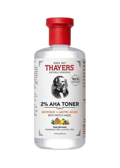 2% AHA Exfoliating Toner Skincare Routine Step By Step, Serum Routine, Thayers Toner, Thayers Witch Hazel Toner, Skincare Cerave, Eyeliner Maybelline, Thayers Witch Hazel, Glycolic Acid Toner, Witch Hazel Toner