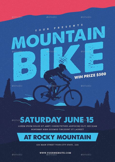 Mountain Bike Event Flyer by guper | GraphicRiver Mountain Bike Poster Design, Bike Festival Poster, Bike Event Poster, Cycling Event Poster, Bike Poster Design, Sports Event Poster, Bike Posters, Event Flyer Design, Mountain Poster