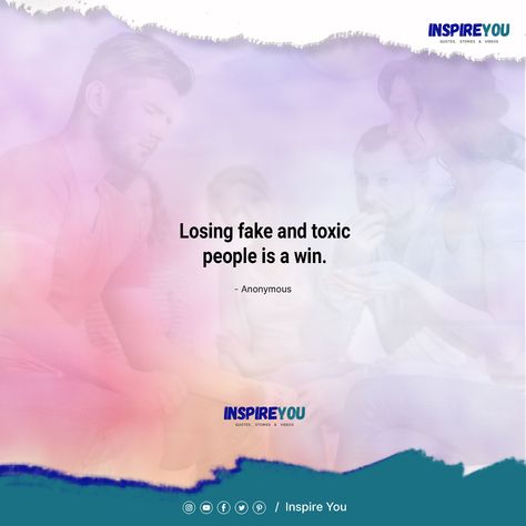 Losing fake and toxic people is a win. #inspirationalquotes #quotes #peacefullife #inspireyou #iy #inspireu #motivationalquotes for more inspiration Also us Follow on Social Media: Instagram : https://www.instagram.com/inspire_you.01/ Facebook : https://www.facebook.com/inspireyou010 Twitter : https://twitter.com/Inspire66614181 Pinterest : https://in.pinterest.com/inspireyou01/_created/ You Tube : https://www.youtube.com/channel/UC8FJZDK42OJUKSH_WX2oCTQ Losing Toxic People Is A Win Quote, Losing Toxic People, Winning Quotes, Peaceful Life, Toxic People, Story Video, You Tube, Create Yourself, Motivational Quotes