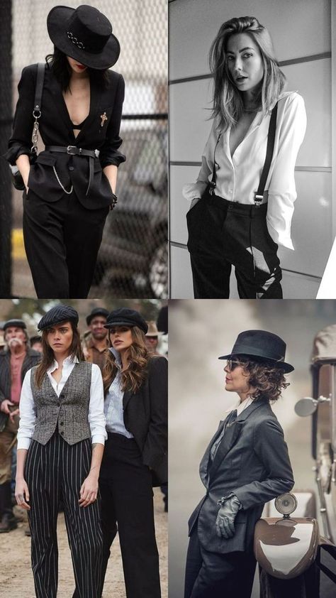 Peaky Blinder Women Outfit, Speakeasy Fashion Women, Speakeasy Bartender Outfit, 1920 Mobster Women, Womens Peaky Blinders Outfits, Peaky Blinders Inspo Outfit, Pinky Blinders Outfit, Prohibition Womens Fashion, Peaky Blinders Womens Fashion