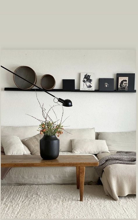 Wall Shelves Behind Sofa, Floating Shelves Behind Couch, Floating Shelf Behind Couch, Shelves Behind Sofa, Shelf Above Sofa, Beige And Grey Living Room, Sofa Shelf, Behind Sofa, Japandi Interiors