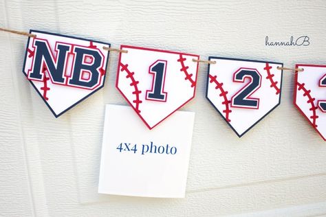 Baseball Birthday Party Decorations, Baseball Theme Birthday, Baseball First Birthday, Monthly Photo Banner, First Birthday Banner, Boys First Birthday Party Ideas, Picture Banner, Baseball Birthday Party, 1st Birthday Banners