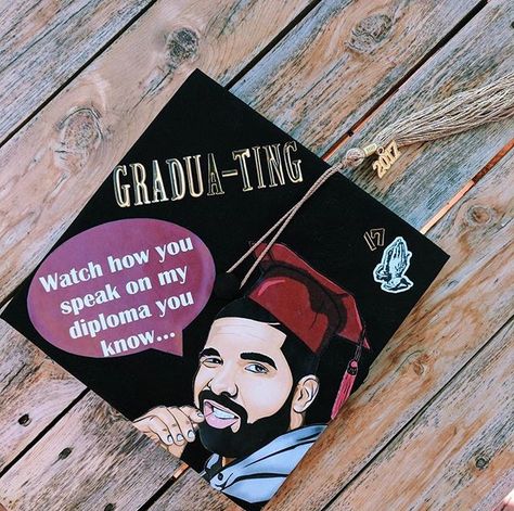 Drake graduation cap Drake Inspired Graduation Caps, Drake Grad Cap Ideas, Drake Graduation Cap Ideas, Drake Cap Graduation, Graduation Cap Designs Drake, Drake Grad Cap, Drake Graduation Cap, Drake Video, Caps Ideas