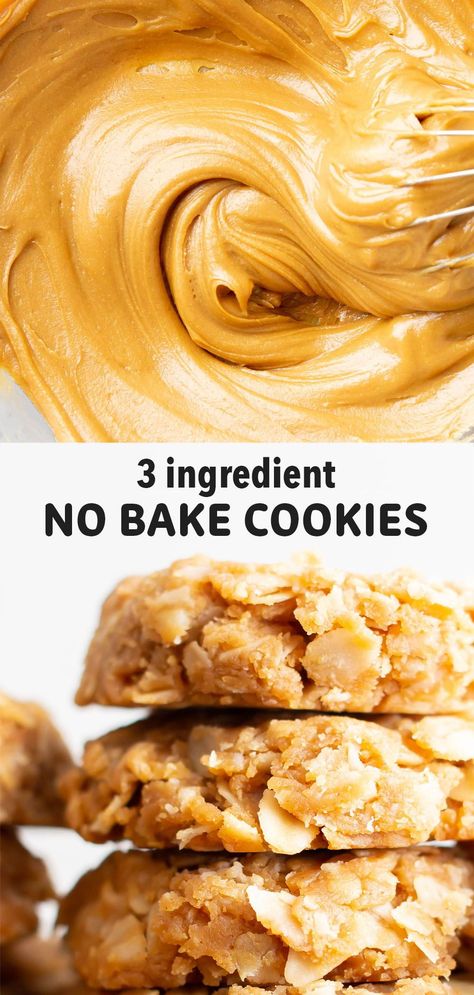 The EASIEST recipe for 3 ingredient no bake peanut butter cookies! Just a few minutes of prep for chewy ‘n satisfying vegan no bake cookies packed with rolled oats and creamy peanut butter. The best 3 ingredient no bake cookies! Cookies 3 Ingredients, No Bake Peanut Butter Cookies, Vegan No Bake Cookies, Healthier Cookies, Beaming Baker, Peanut Butter No Bake Cookies, Butter Oatmeal Cookies, Peanut Butter No Bake, Peanut Butter Oatmeal Cookies