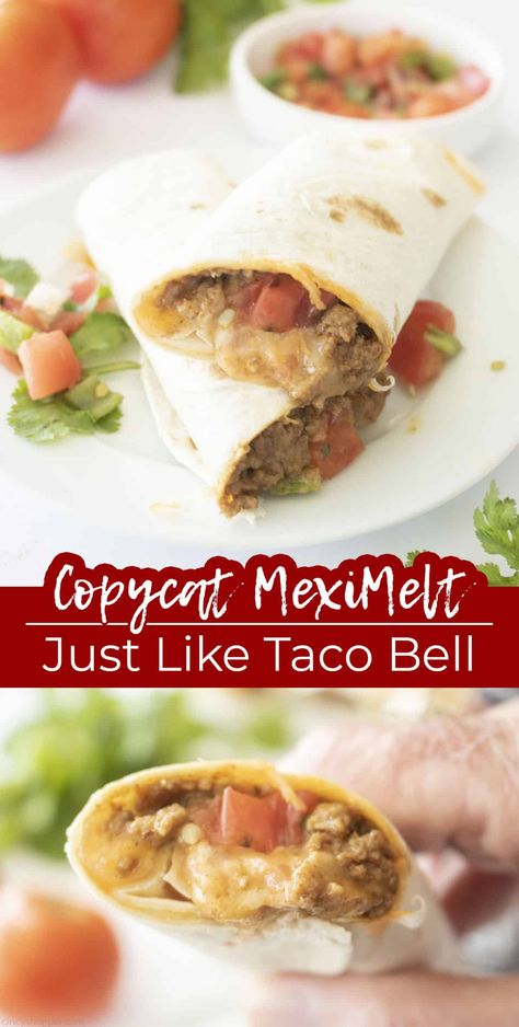 Mexi Melt, Beef Meximelt, Season Ground Beef, Taco Bell Beef, Taco Bell Recipes, Soft Tortillas, Taco Dinner, Melt Recipe, Pasta Sides