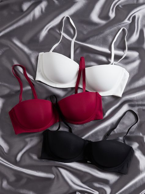 Multicolor Simple Collar  Nylon Plain Sets Embellished Medium Stretch  Women Intimates Tie A Tie Easy, Kids Fashion Wear, Bra Outfit, Super Push Up, Bra Panty, Bra And Panty Sets, Summer Fashion Outfits, Bras And Panties, T Shirt Bra