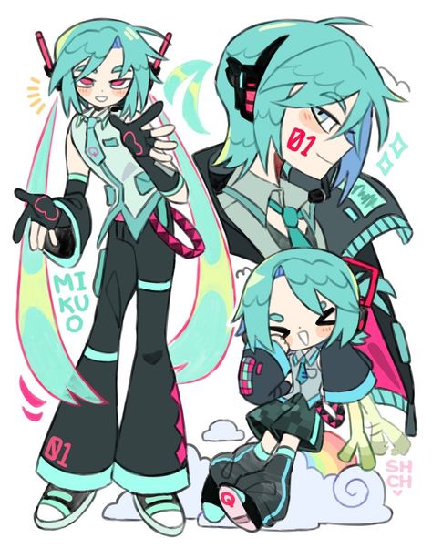 Genderbent Hatsune Miku, Male Miku Hatsune, Hatsune Miku Side Profile, Character Ideas Male, Male Vocaloid, Male Miku, Male Hair Drawing, Blue And Black Hair, Hatsune Miku Fanart