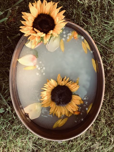 Milk Bath #milkbath #baby #sunflowers #rosepetals #sunny #summer #yellow Milkbath Photography Baby, Winter Milk Bath, Milestone Ideas, Baby Milk Bath, Milk Bath Photos, Milk Bath Recipe, Yellow Milk, Milk Baths, Goat Milk Bath