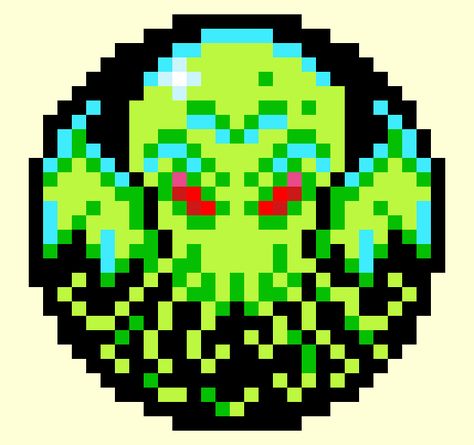 Cthulhu Cross Stitch, Pixel Quilts, Canvas Keychain, Pixel Quilting, Geek Cross Stitch, Colorwork Chart, Perler Creations, Perler Ideas, Cool Pixel Art