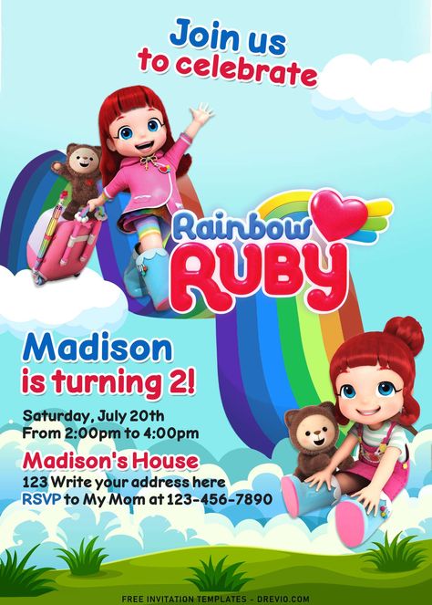 Download 11+ Rainbow Ruby Birthday Invitation Templates For Your Daughter's Birthday A rainbow party theme has to be one of the brightest, happiest party themes for any age, wouldn’t you agree? There’s just something about so much color that makes you smile, even when your... Download this invitation for FREE at https://www.drevio.com/rainbow-ruby-birthday-invitation-templates Rainbow Ruby Birthday Theme, Rainbow Party Theme, Ruby Rainbow, Rainbow Ruby, Rainbow Theme Party, Daughter's Birthday, Free Invitation Templates, Happy Party, Rainbow Party