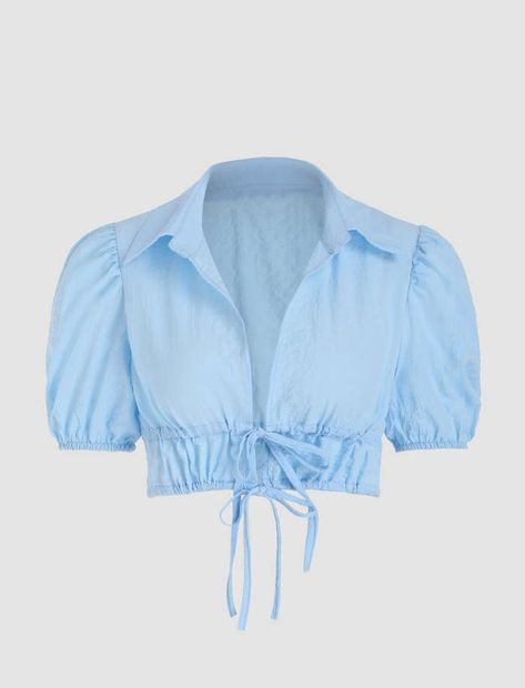 Tie Front Blouse, Crop Top Outfits, Blue Tie, Blue Ties, Solid Tops, Casual Blouse, Pretty Dresses, Cider, Aesthetic Clothes