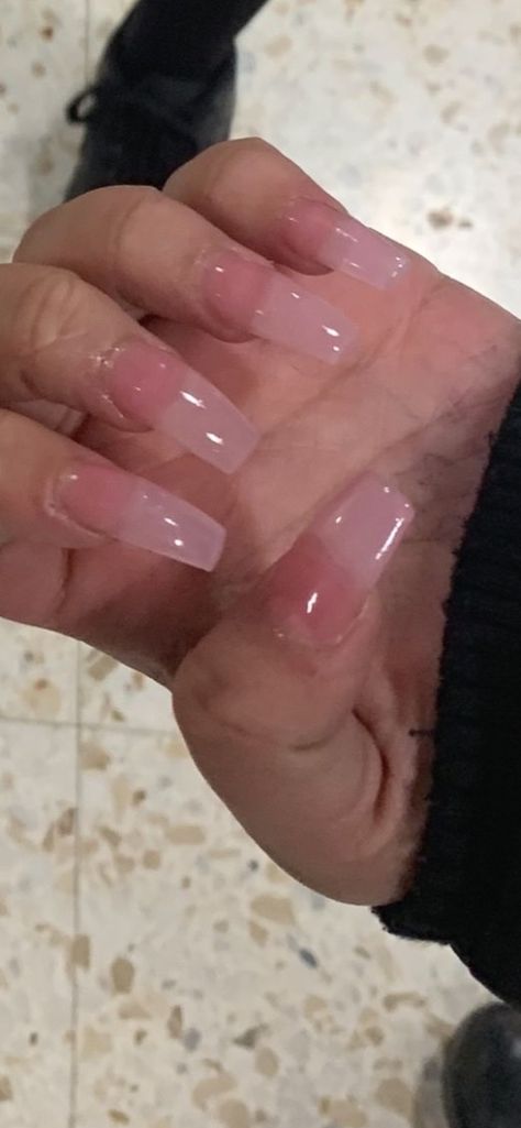 Pinkish Clear Acrylic Nails, Clear Jelly Pink Acrylic Nails, Clear Pink Coffin Acrylic Nails, Clear Pink Acrylic Nails With Design, Nail Clear Pink, Clear Pink Nails With Design, Jelly Pink Acrylic Nails, Transparent Pink Nails Acrylic, Pink Clear Acrylic Nails