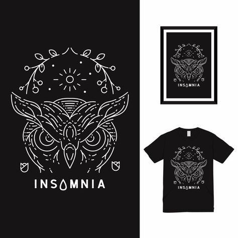 Owl insomnia line art t shirt design Pre... | Premium Vector #Freepik #vector #t-shirt #bird #animal #shirt Owl Eyes Logo, Money Logo, Animal Hunting, Kaos Oblong, Owl Books, Owl Vector, Retro Graphic Design, Eye Logo, Owl Card