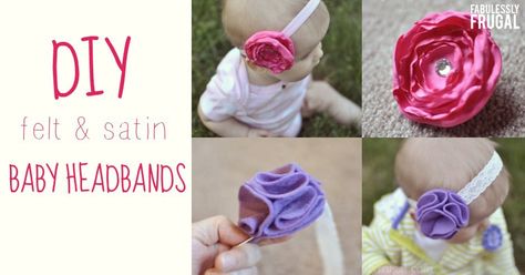 Best step by step picture tutorial on how to make baby headbands of satin and felt flowers. Learn some DIY for babies and save a few dollars a piece! Diy Baby Headbands Flowers, Baby Blanket Ideas, Baby Headband Tutorial, Make Baby Headbands, Homemade Stain Removers, Flowers Ribbon, Diy Baby Headbands, Felt Flowers Diy, Tutorial Hair