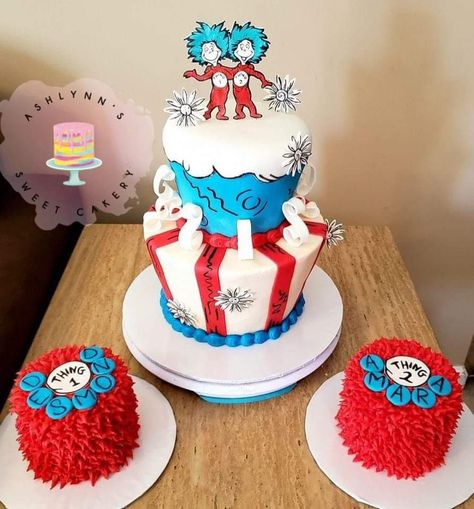 Twin Birthday Themes, Sibling Birthday Parties, Second Birthday Cakes, Twin Birthday Cakes, Boys 1st Birthday Cake, Thing 1 And Thing 2, Dr Seuss Birthday Party, Twin Birthday Parties, Dr Seuss Baby Shower