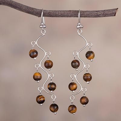 Brown Metal Beaded Earrings With Ear Wire, Beaded Drop Earrings With Copper Wire, Beaded Copper Wire Drop Earrings, Wire Patterns, Wire Shapes, Wire Wrapped Tigers Eye, Tiger Eye Earrings Jewelry, Silver Baubles, Diy Wire Earrings