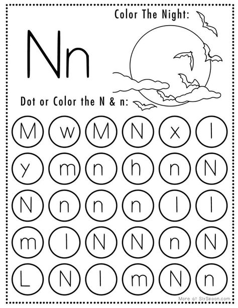 Free Halloween Themed Letter Dotting Worksheets For Letter N Letter N Activities, Letter N Worksheet, Letter A Coloring Pages, Alphabet Letter Activities, Letter Recognition Worksheets, Dot Marker Activities, Dot Letters, Free Printable Halloween, Halloween Worksheets