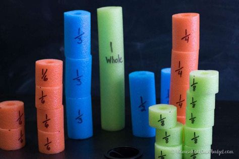 Have a little one learning fractions? Make these DIY Pool Noodle Fraction Manipulatives. Perfect for homeschooling, or just to help with homework. Kumon Math, Learning Fractions, Math Homework Help, Diy Paper Bag, Pool Noodle, Fun Math Games, Math Tutor, Diy Pool, Pool Noodles