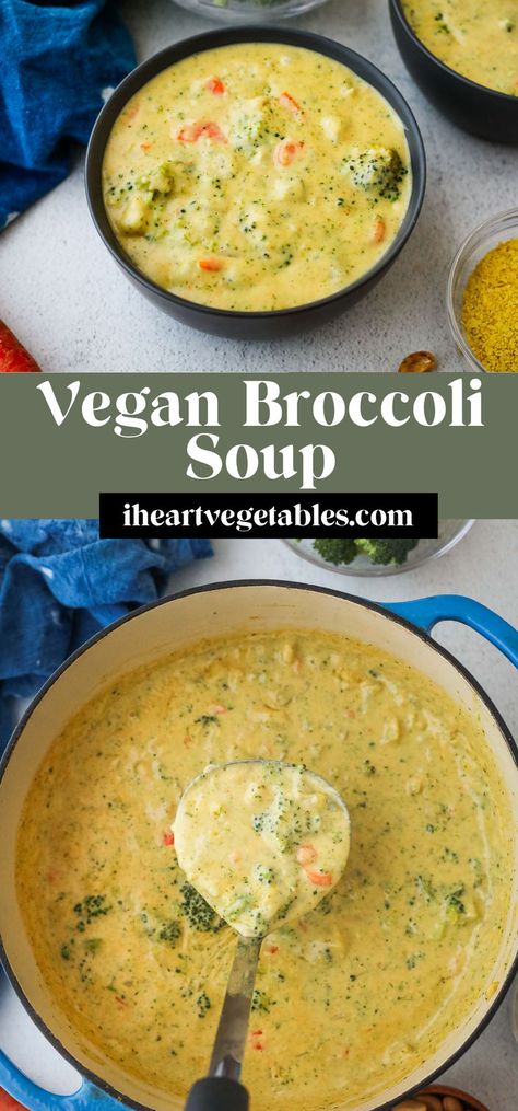 Vegan Broccoli Cheese Soup, Soup Broccoli, Creamy Broccoli Soup, Vegan Broccoli, Broccoli Cheese Soup Recipes, Cheese Soup Recipes, Vegan Dinner Recipes Easy, Soup Vegan, Broccoli Soup