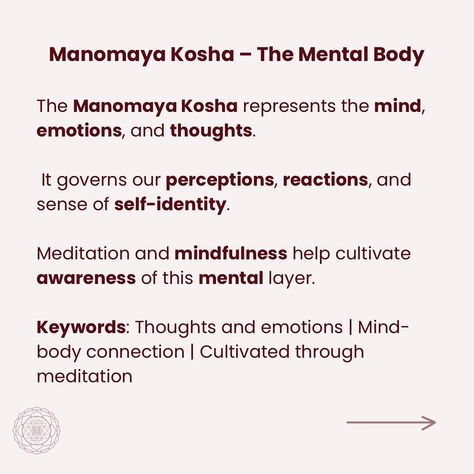 Did you know that according to ancient yogic philosophy, our being is composed of five layers, or koshas? These layers represent different aspects of ourselves- from our physical body to the deepest core of our true self. Each kosha is like a veil that, when understood and nurtured, brings us closer to the experience of wholeness and inner peace. 🌱 Annamaya Kosha - Our physical body, nourished by the food we eat. 💨 Pranamaya Kosha - Our energy body, the breath and life force that move... Pranamaya Kosha, Annamaya Kosha, Yogic Philosophy, Our Energy, Mind Body Connection, Life Force, True Self, Inner Peace, Mind Body