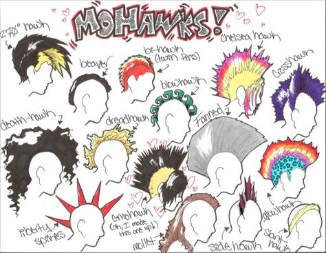 Types of mohawks. Piskel Art, Punk Culture, Arte Punk, Mohawks, Punk Art, Punk Hair, Hair Reference, Easter Hairstyles, Sketchbook Art Inspiration