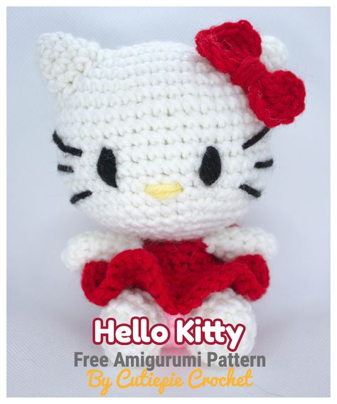 Learn how to make a free Hello Kitty doll with amigurumi crochet today! How To Crochet Hello Kitty Free Pattern, Free Hello Kitty Crochet Patterns, Crochet Hello Kitty Keychain, Hello Kitty Amigurumi Patron Gratis, Crochet Hello Kitty Free Pattern, Hello Kitty Amigurumi Free Pattern, Hello Kitty Crochet Pattern Free, Amigurumi Hello Kitty, Hello Kitty Amigurumi