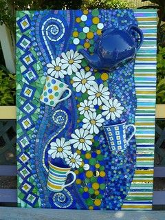 Time for Tea | I made this piece for a recent exhibition. I … | Flickr Teacup Mosaic, Tiles Mirror, Mosaic Tiles Crafts, Fiber Cement Board, Mosaic Art Diy, Cement Board, Mosaic Pots, Mosaic Flower Pots, Mosaic Garden Art