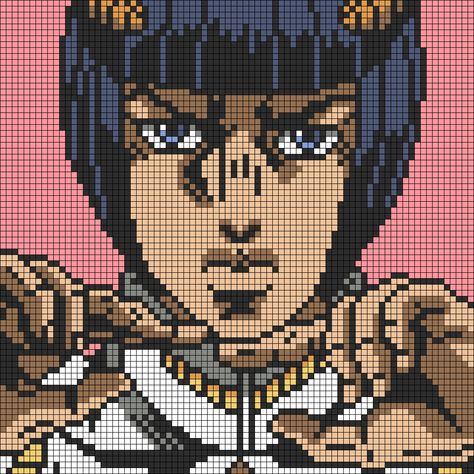 Alpha pattern #129541 | BraceletBook Jjba Crochet Pattern, Jojo Bizarre Adventure Crochet, Jojos Bizzare Adventure Crochet, Jjba Pixel Art Grid, Jojo Alpha Pattern, Pixel Grid Art Alpha Patterns, Anime Alpha Pattern, Bruno Buccellati, Manga Portrait